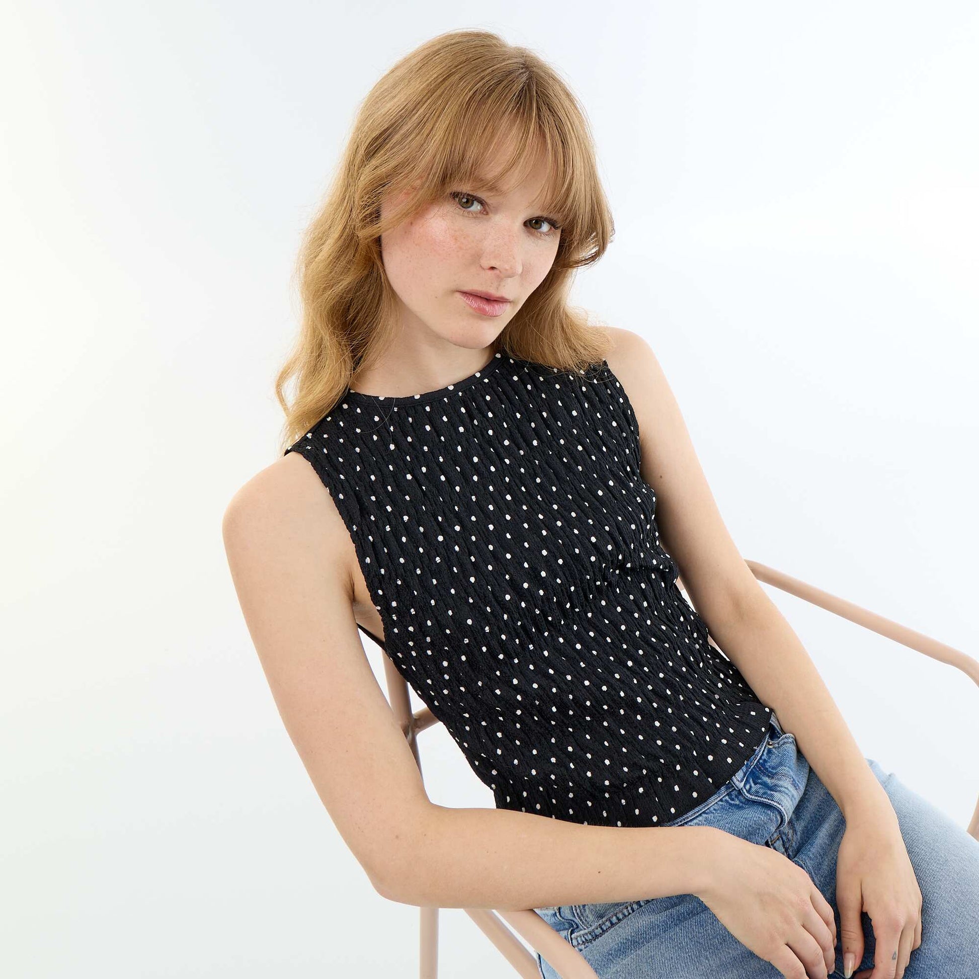Sleeveless Waffle Knit Top BLACK