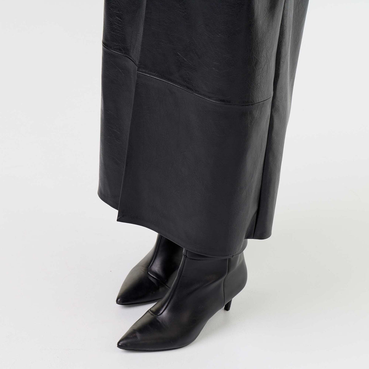 Faux Leather Straight Midi Skirt BLACK