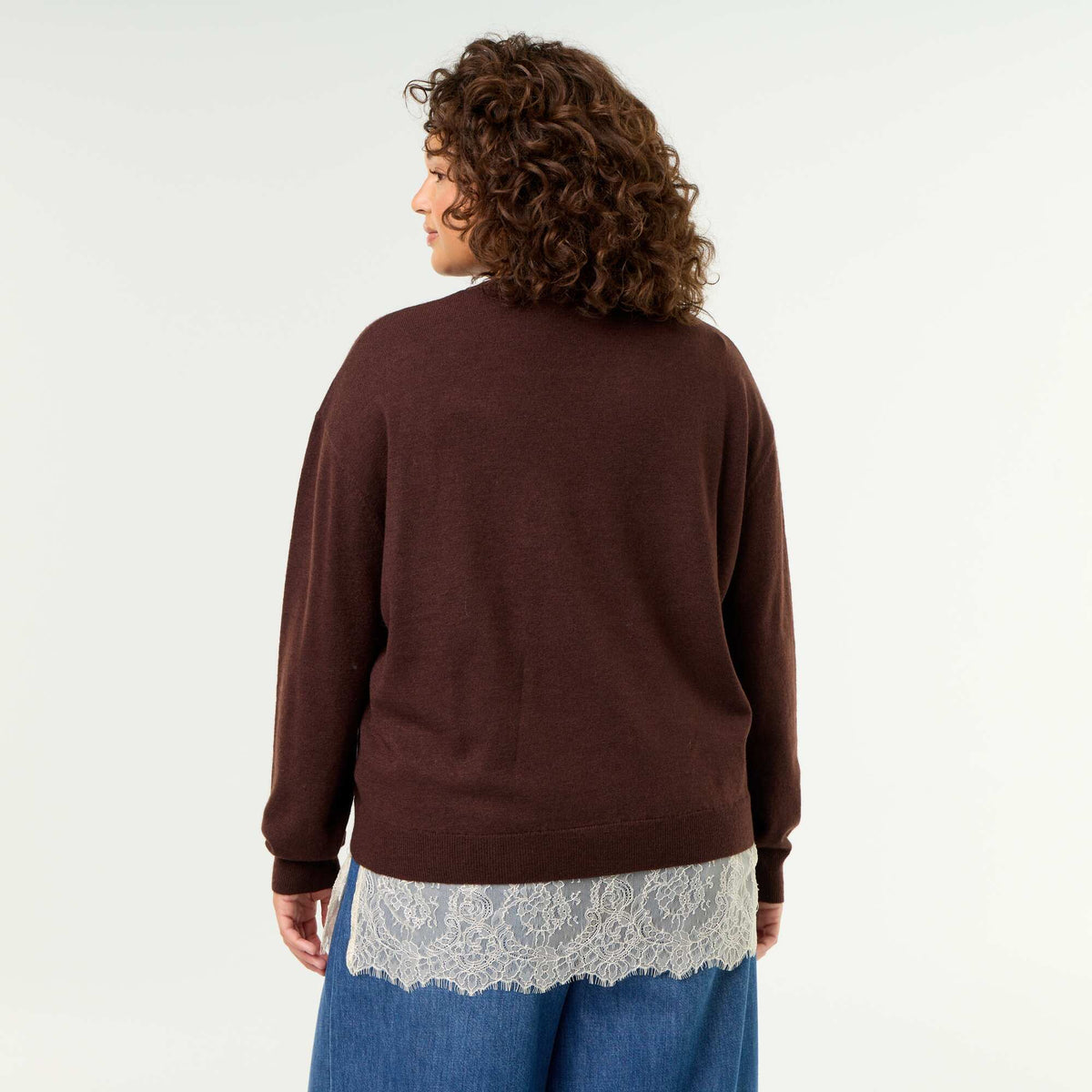 2-in-1 Sweater with Wool Blend and Lace BROWN