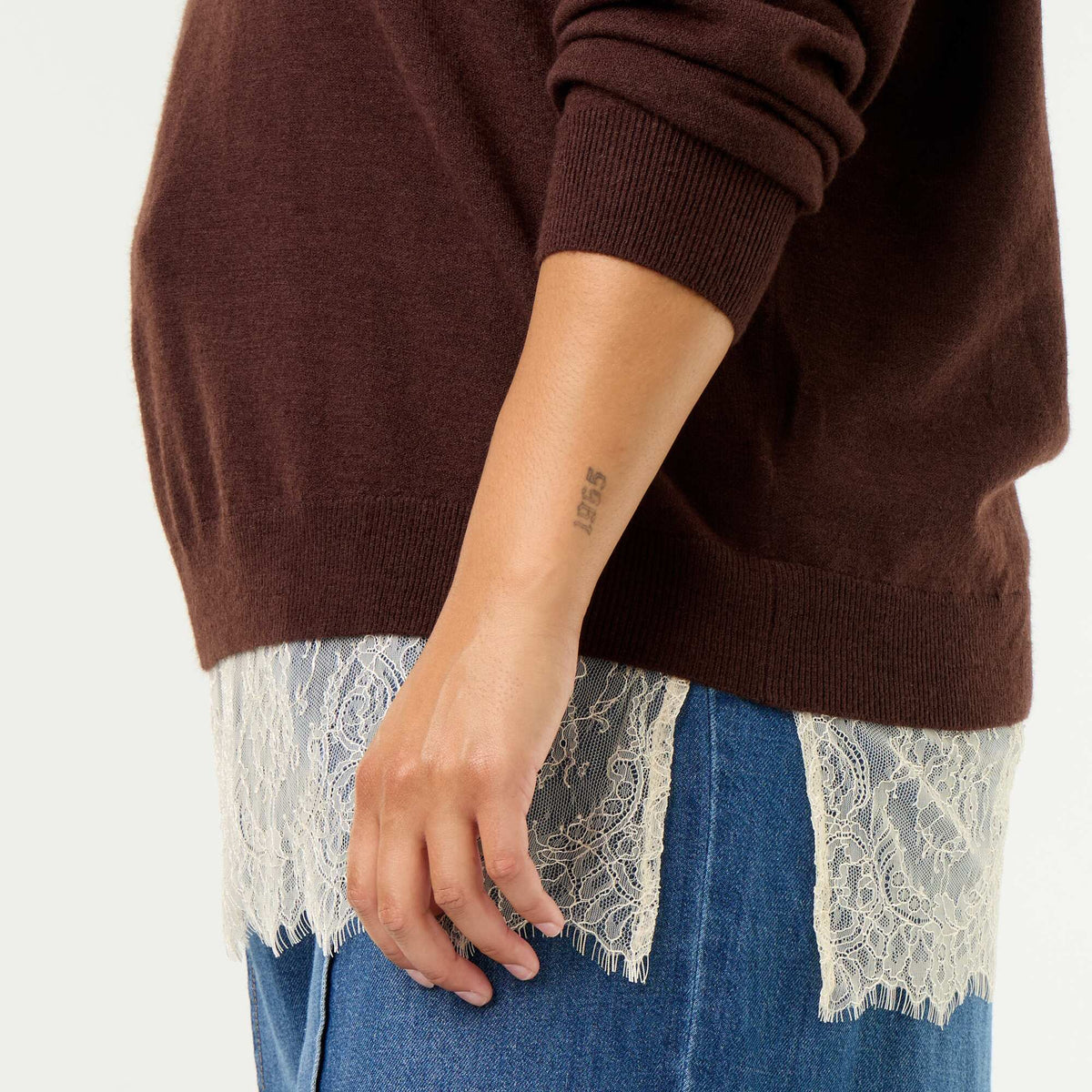 2-in-1 Sweater with Wool Blend and Lace BROWN