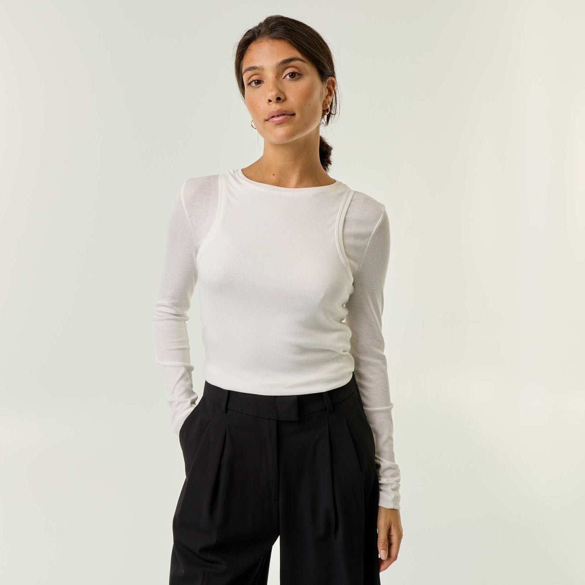 2-in-1 effect T-shirt with tank top WHITE