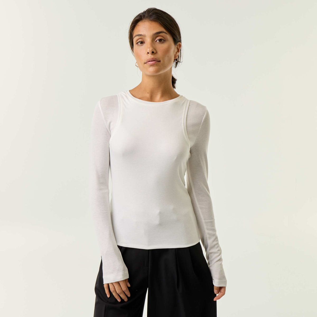 2-in-1 effect T-shirt with tank top WHITE