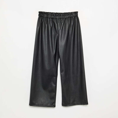Wide-leg faux leather trousers BLACK