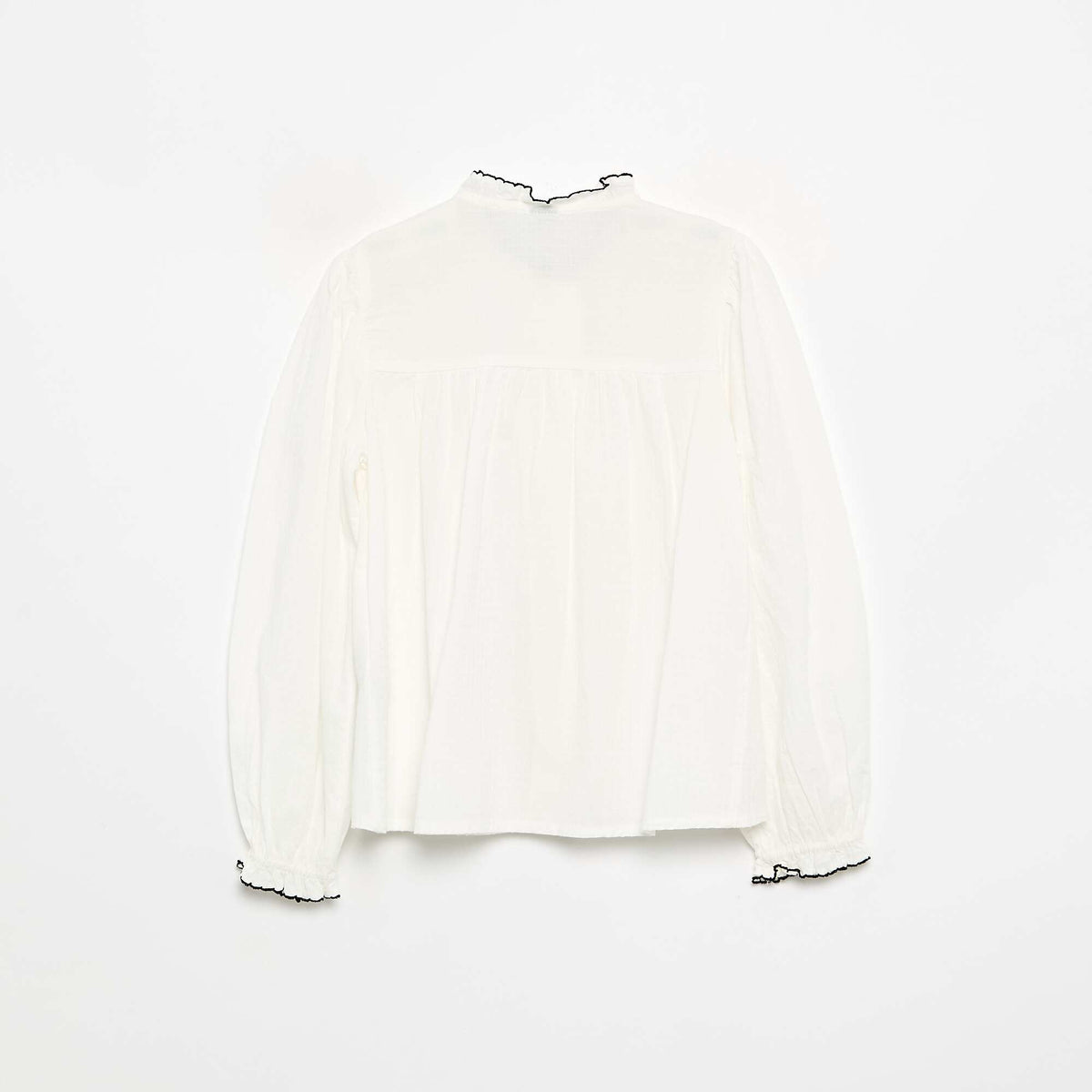 Cotton gauze blouse with ruffles WHITE