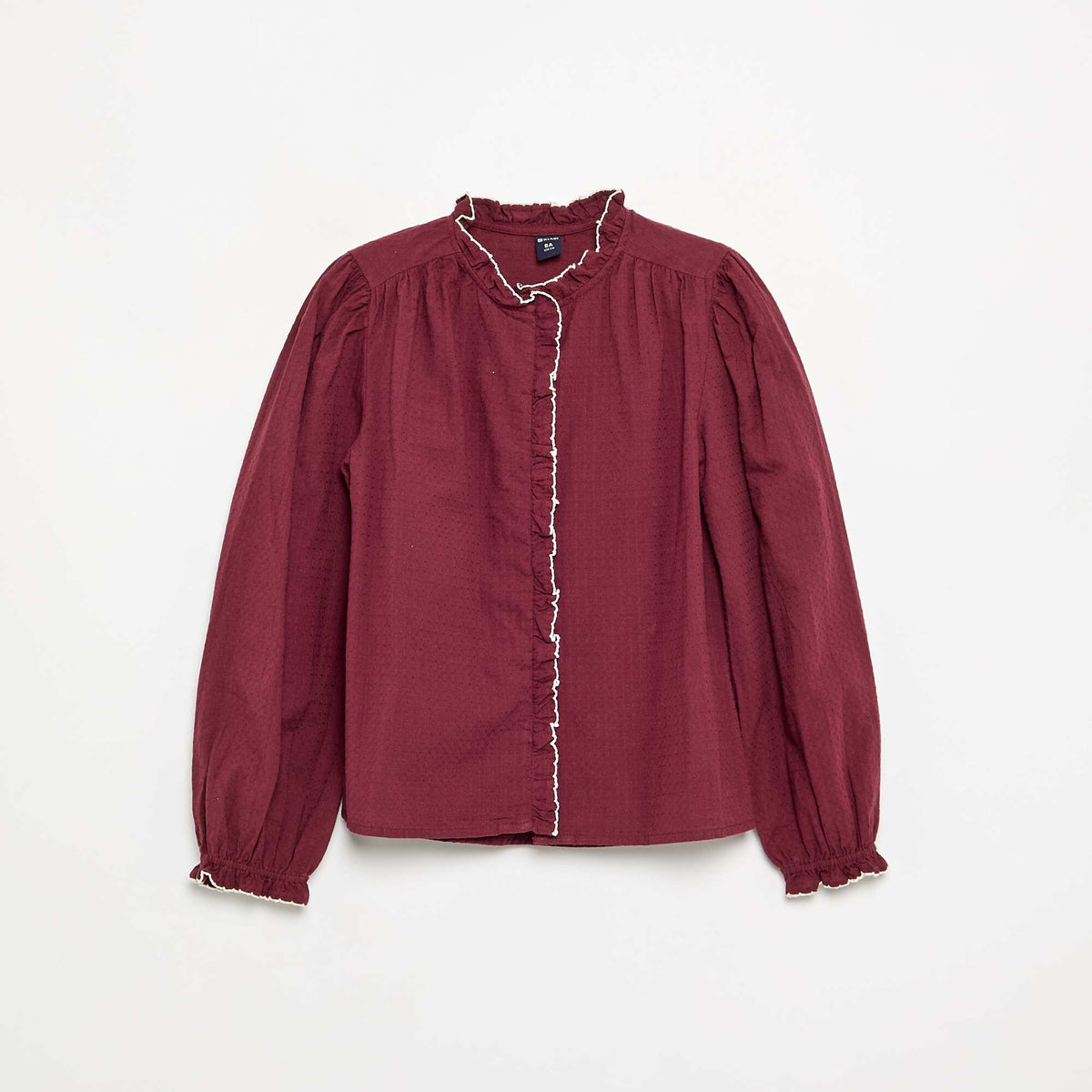 Cotton gauze blouse with ruffles BURGUNDY