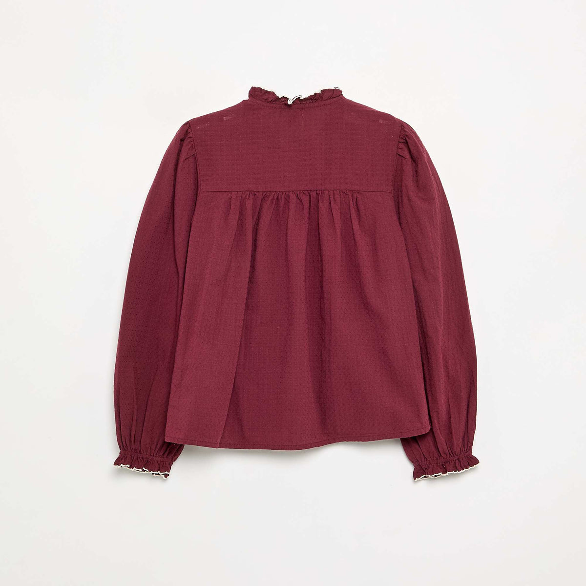 Cotton gauze blouse with ruffles BURGUNDY
