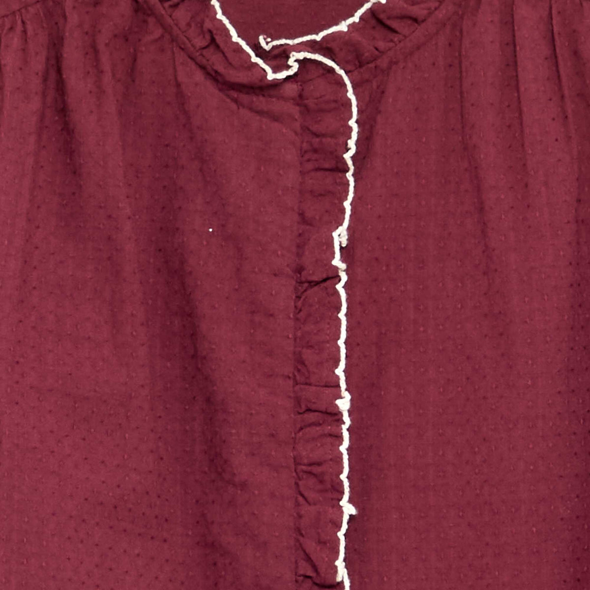 Cotton gauze blouse with ruffles BURGUNDY