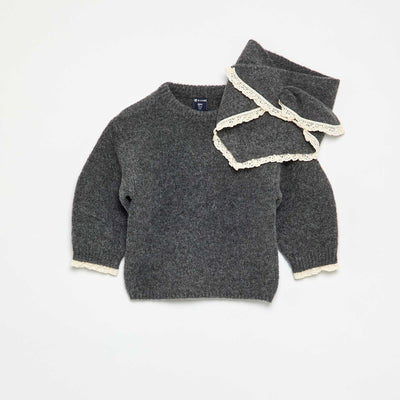 2-piece set - sweater + scarf with macramé details GREY