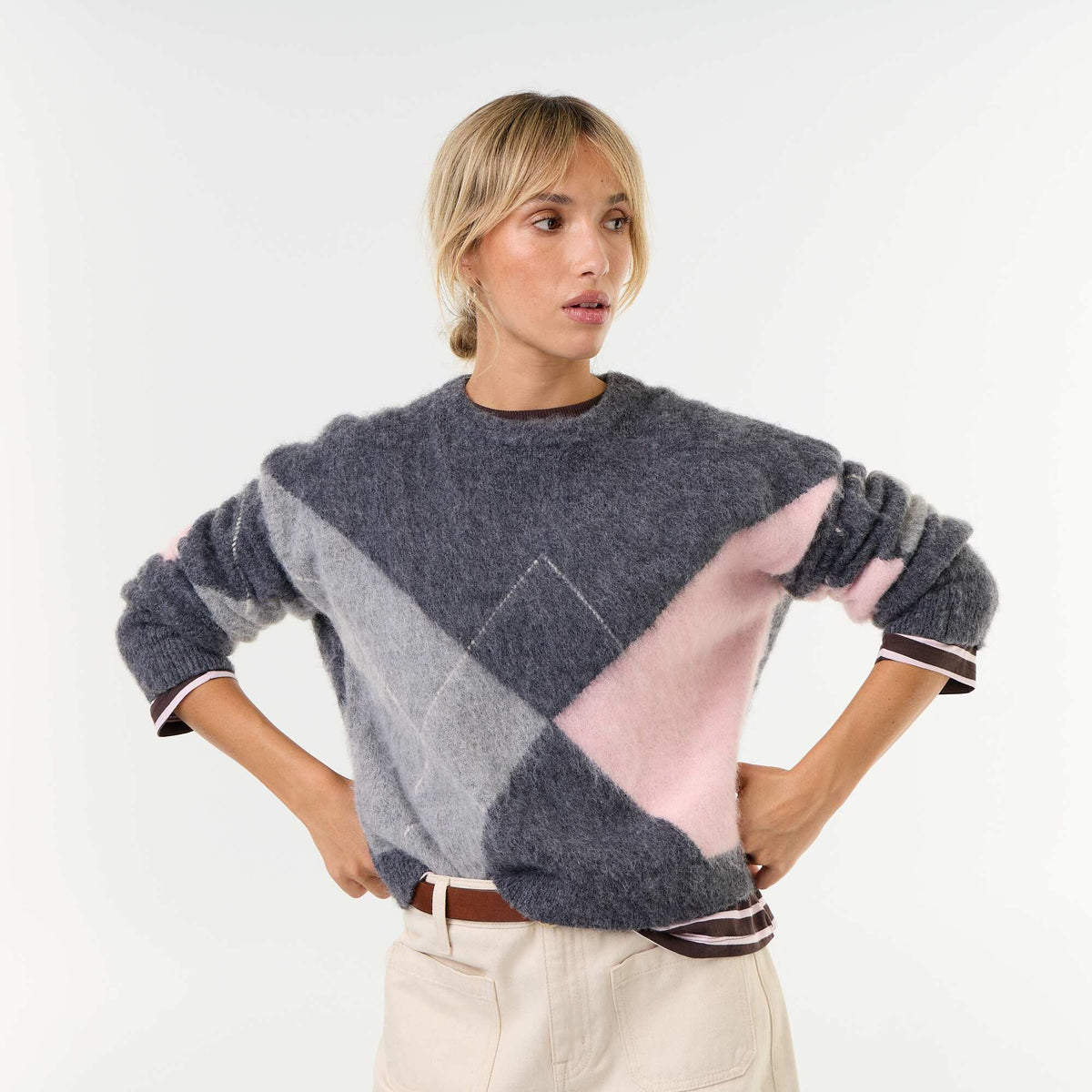 Warm knit round neck sweater GREY