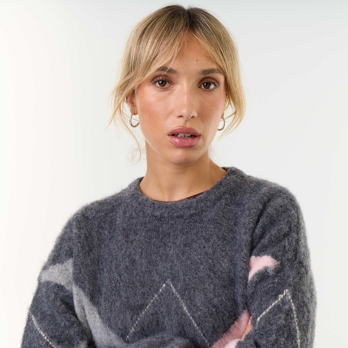 Warm knit round neck sweater GREY