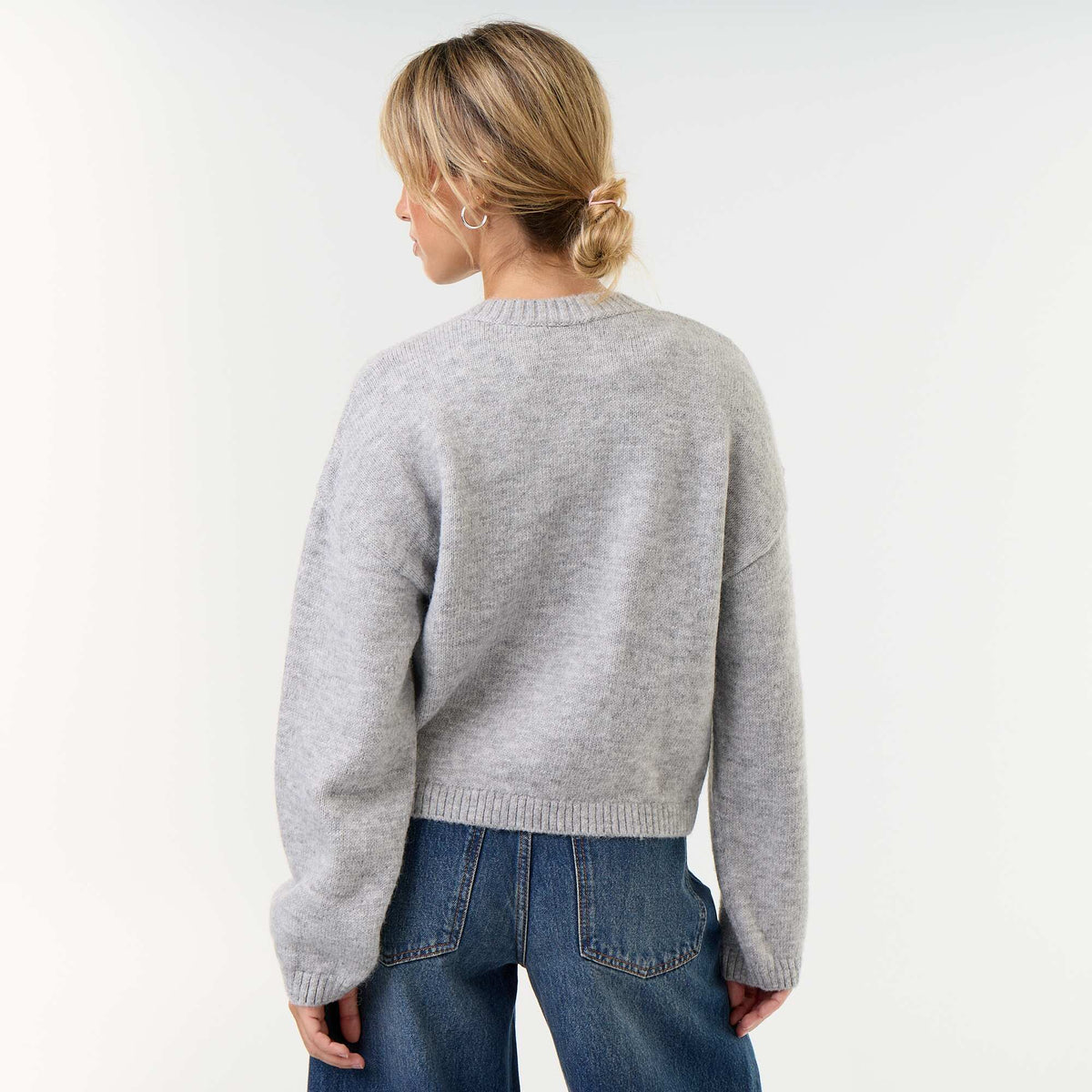 Mandarin Button-Front Long-Sleeved Cardigan GREY