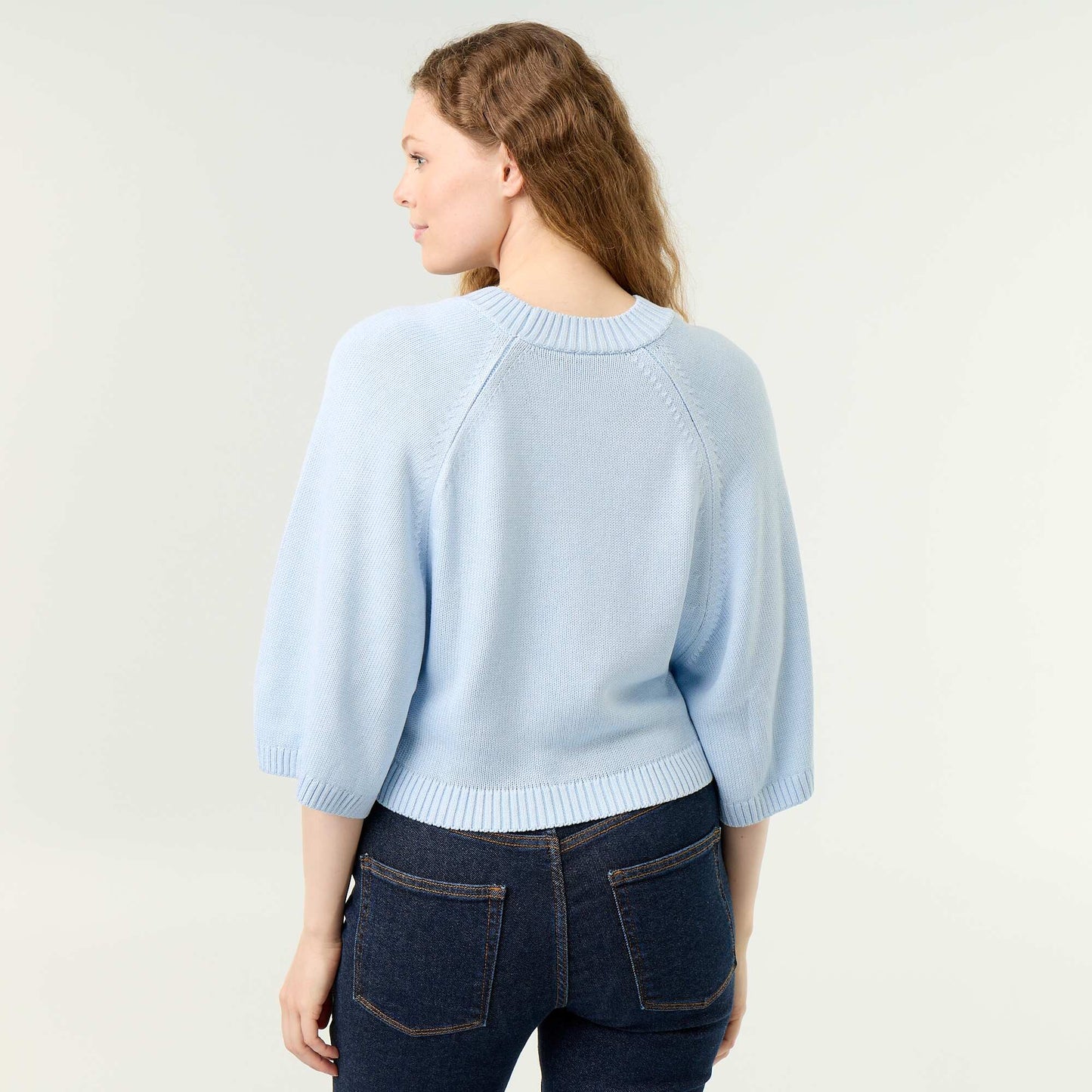 Oversize knit sweater with dropped armholes BLUE