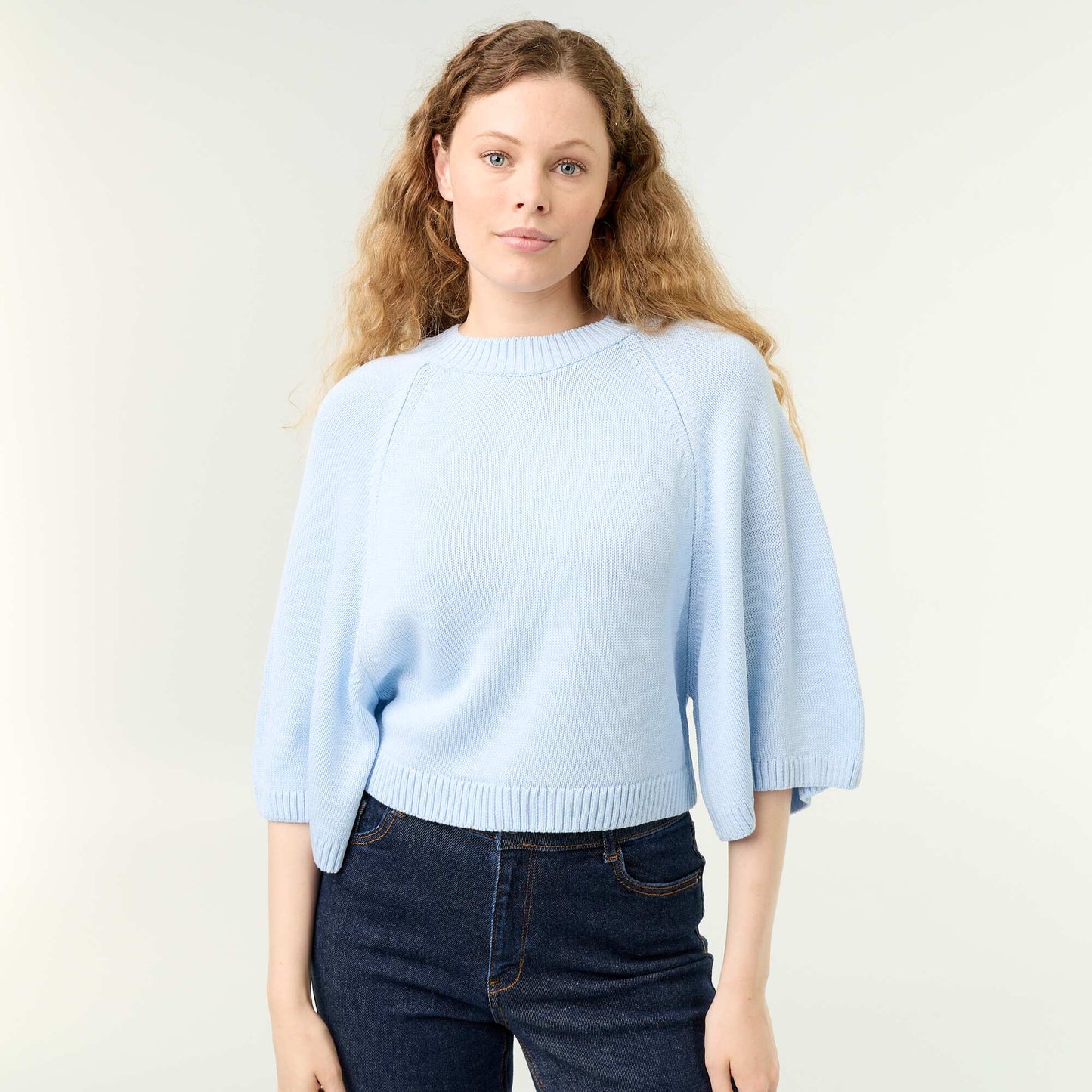 Oversize knit sweater with dropped armholes BLUE