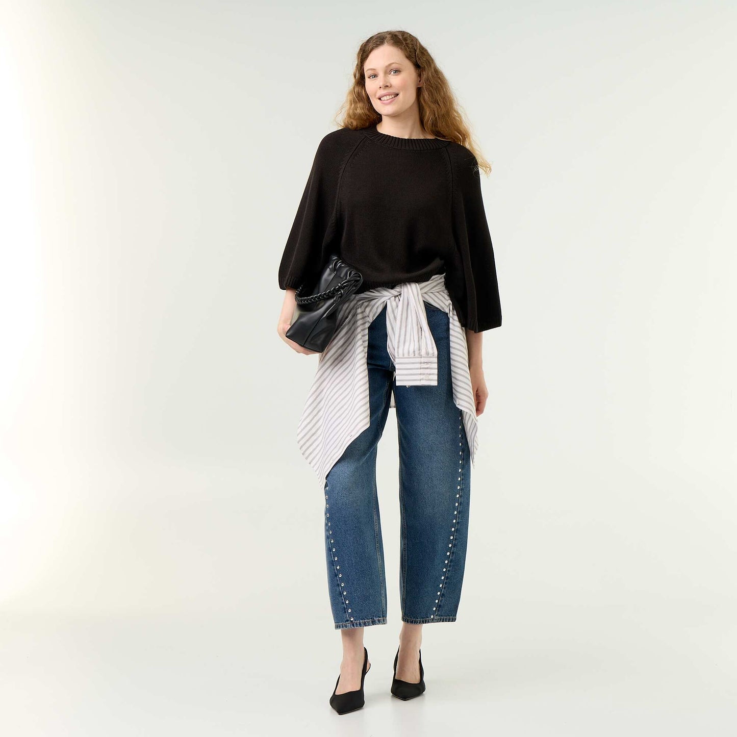 Oversize knit sweater with dropped armholes BLACK