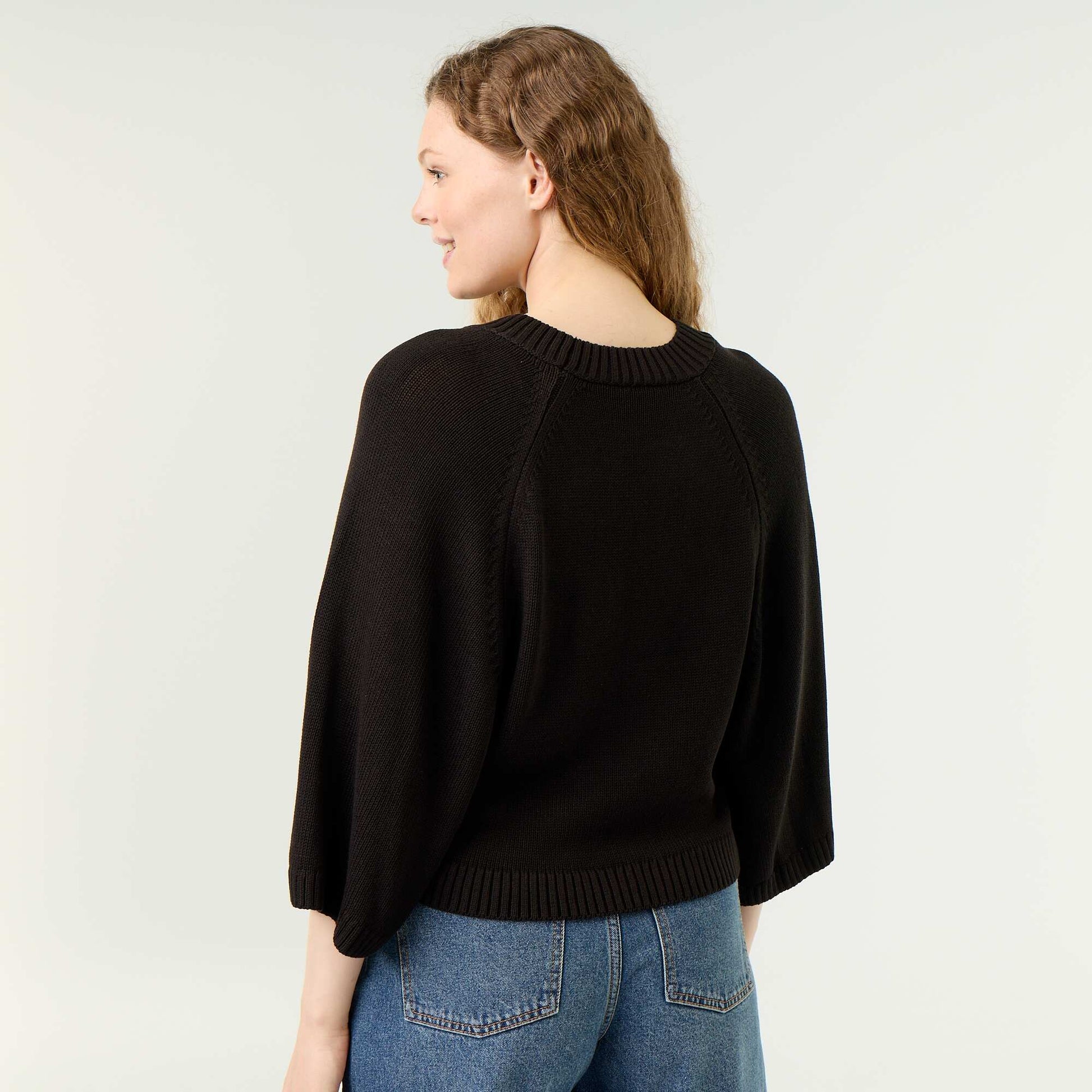Oversize knit sweater with dropped armholes BLACK