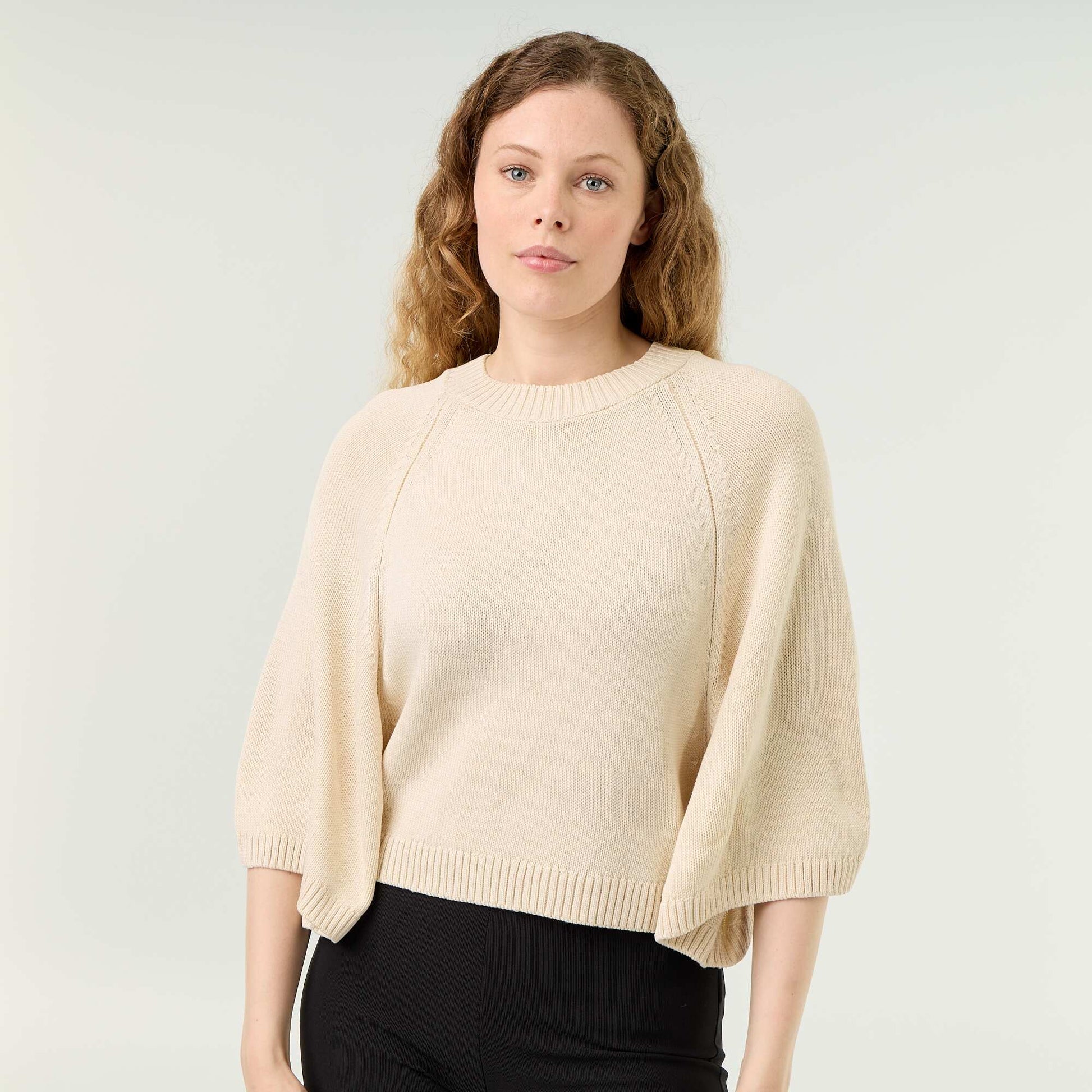 Oversize knit sweater with dropped armholes WHITE