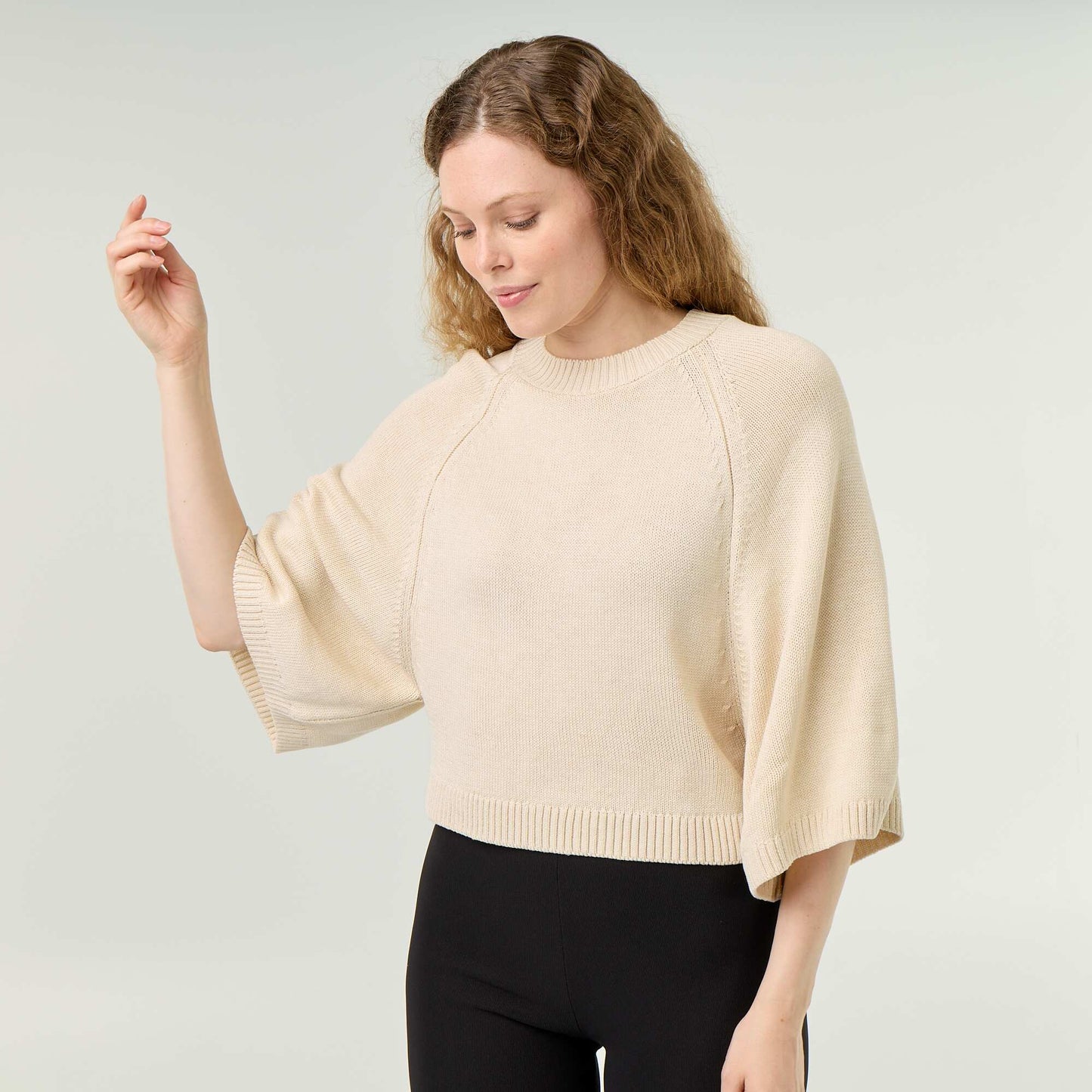 Oversize knit sweater with dropped armholes WHITE