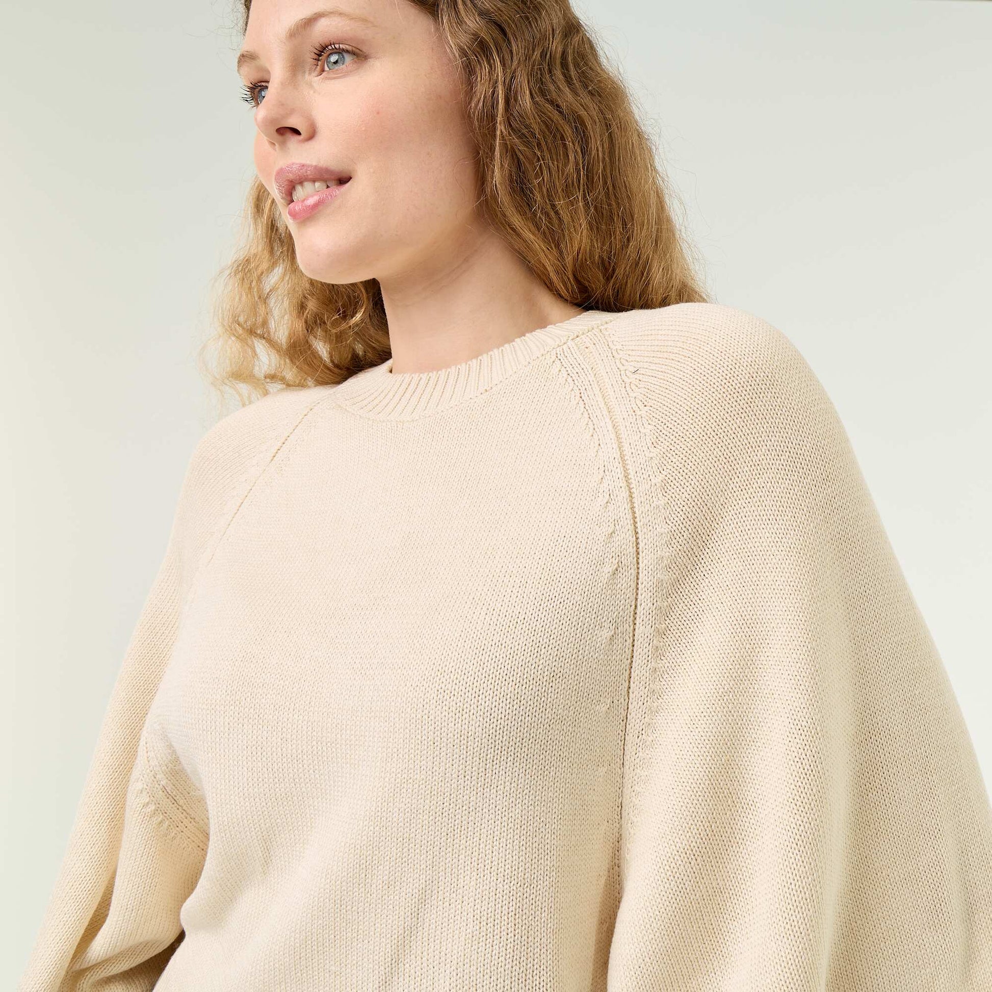 Oversize knit sweater with dropped armholes WHITE
