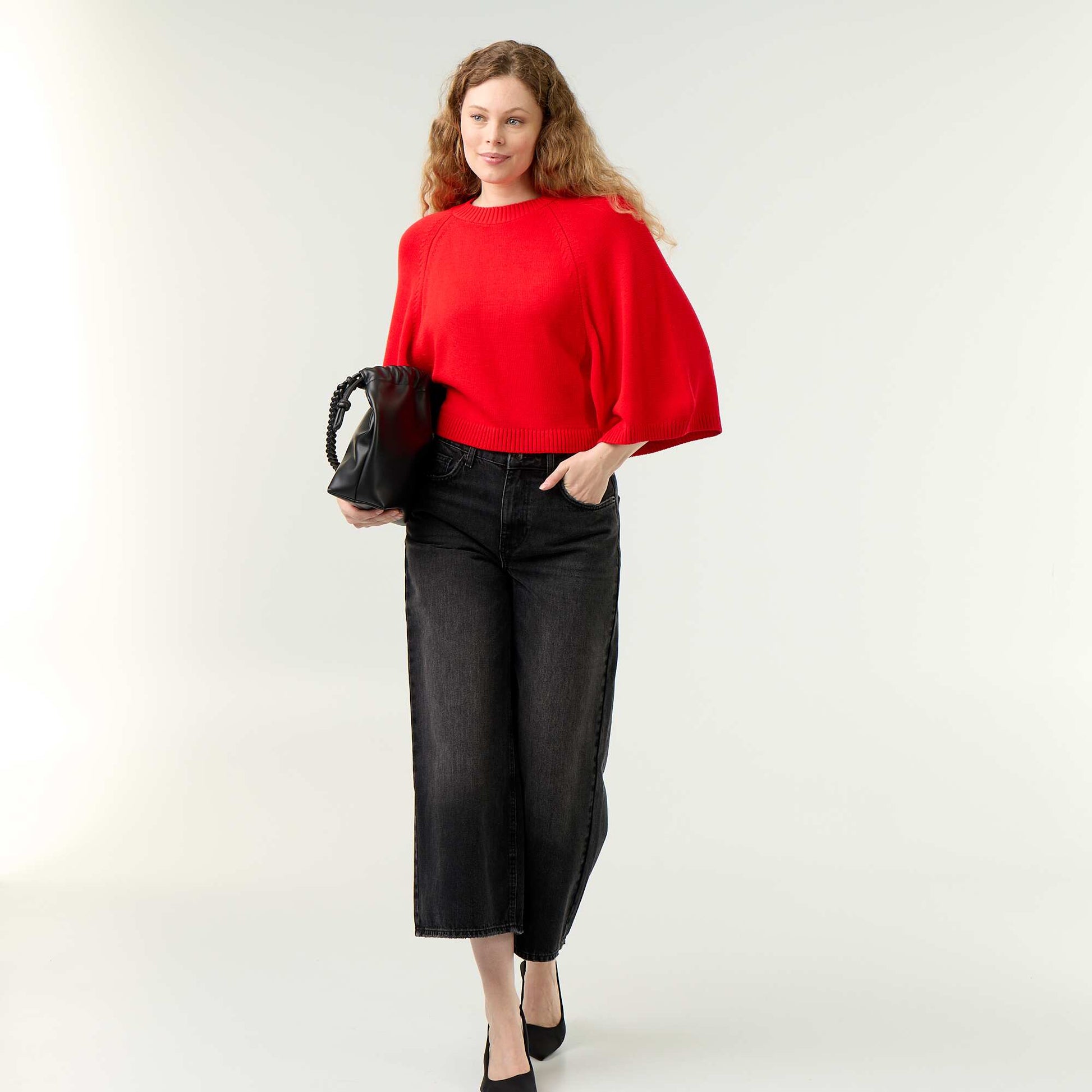 Oversize knit sweater with dropped armholes RED