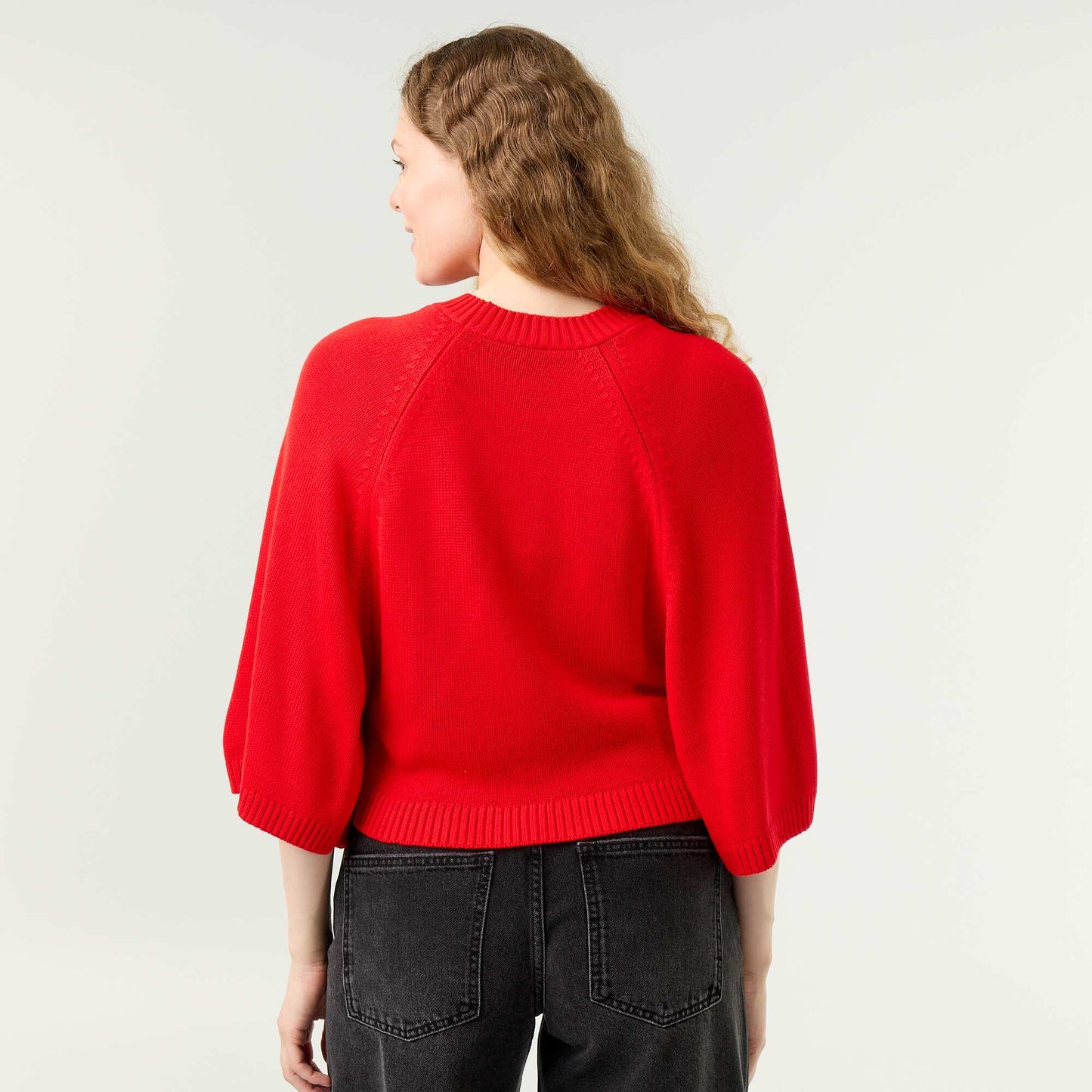 Oversize knit sweater with dropped armholes RED