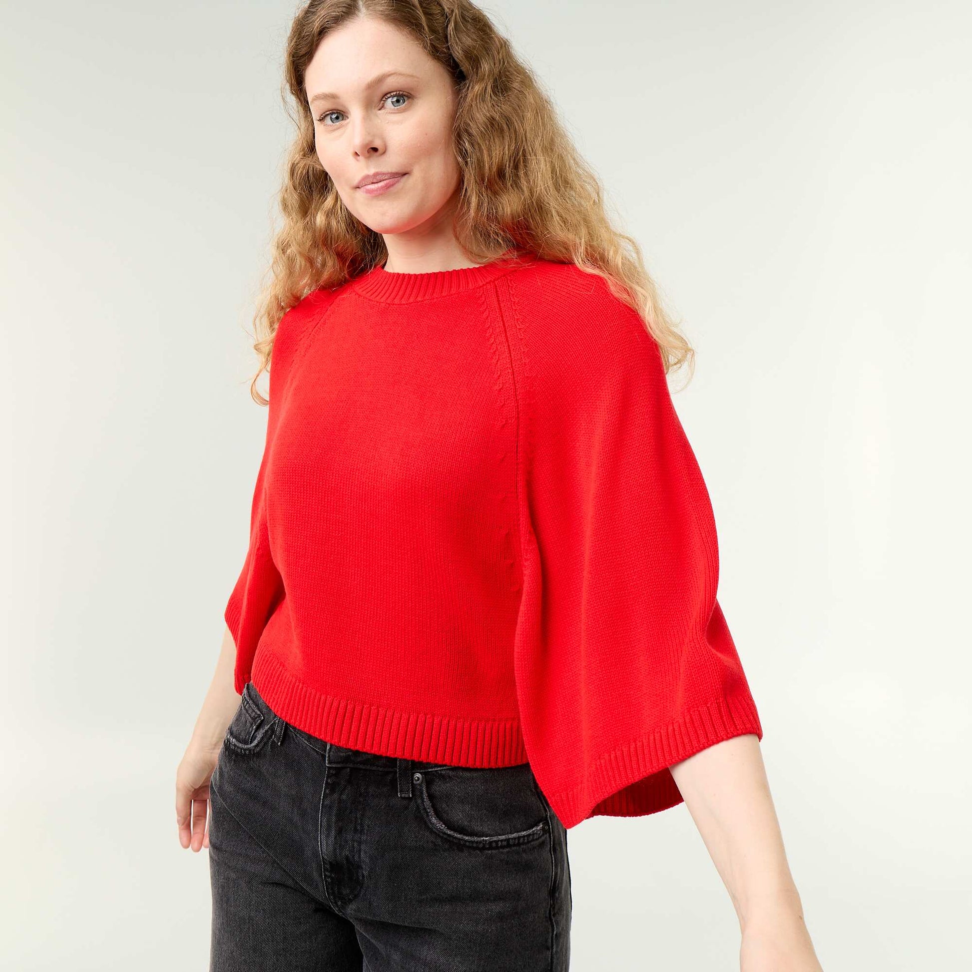 Oversize knit sweater with dropped armholes RED