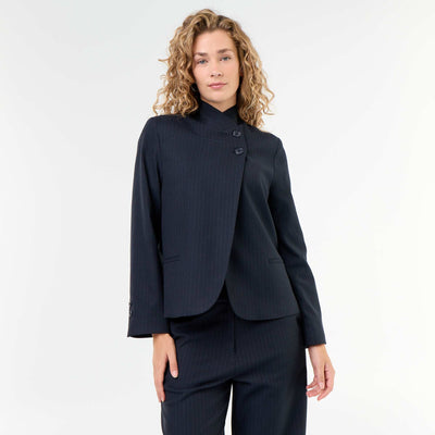 Wrap Effect Stand-Up Collar Blazer BLUE