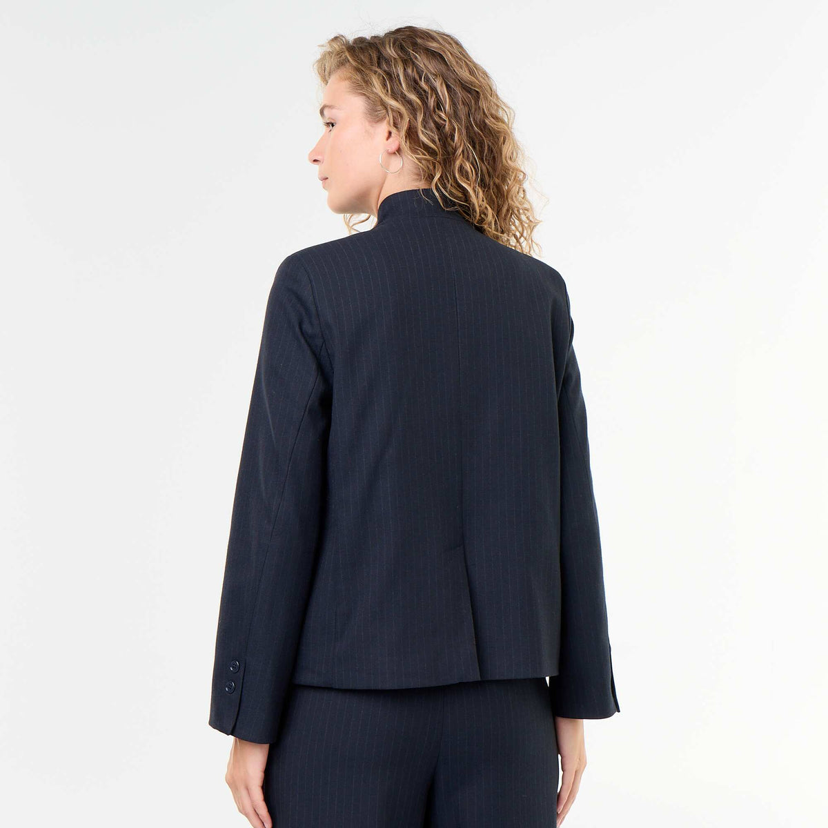 Wrap Effect Stand-Up Collar Blazer BLUE