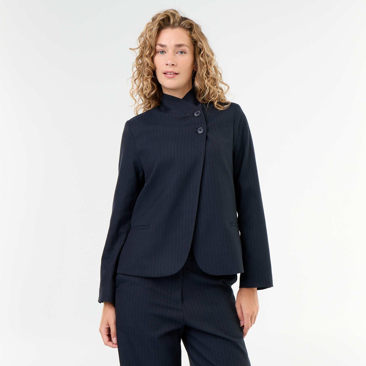 Wrap Effect Stand-Up Collar Blazer BLUE