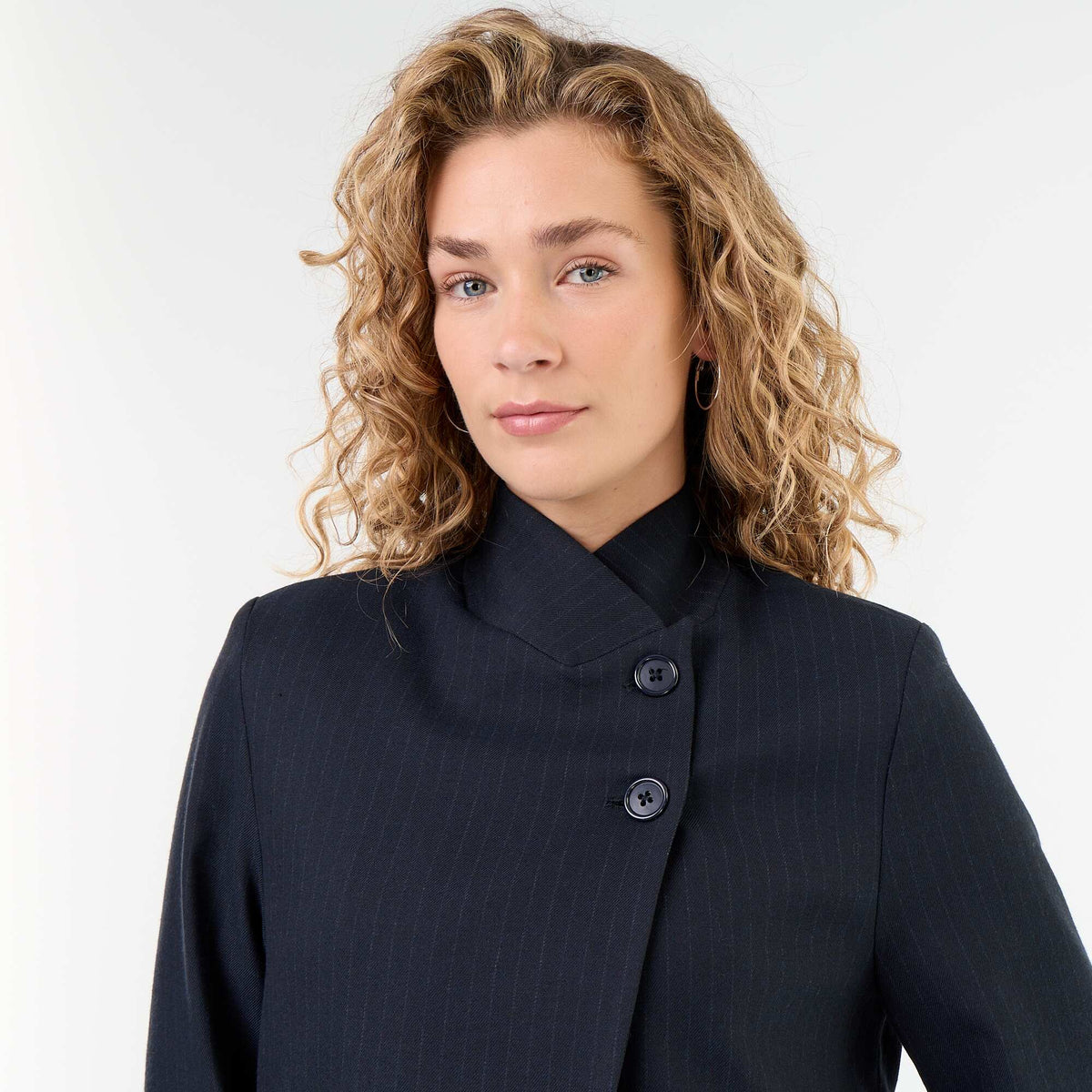 Wrap Effect Stand-Up Collar Blazer BLUE