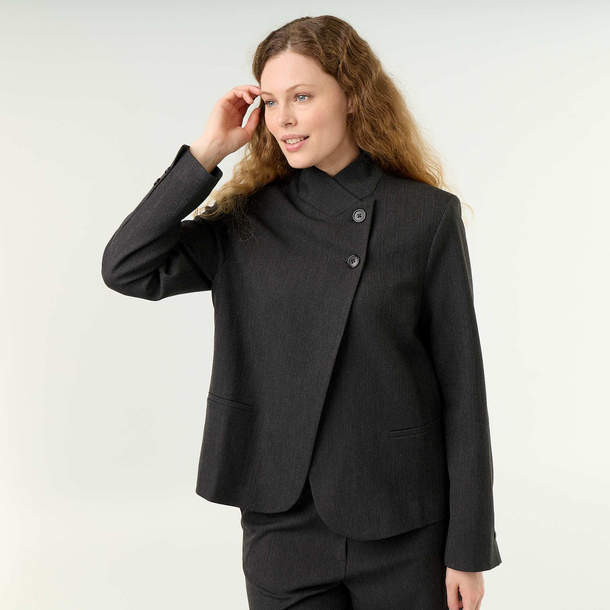 Wrap Effect Stand-Up Collar Blazer GREY