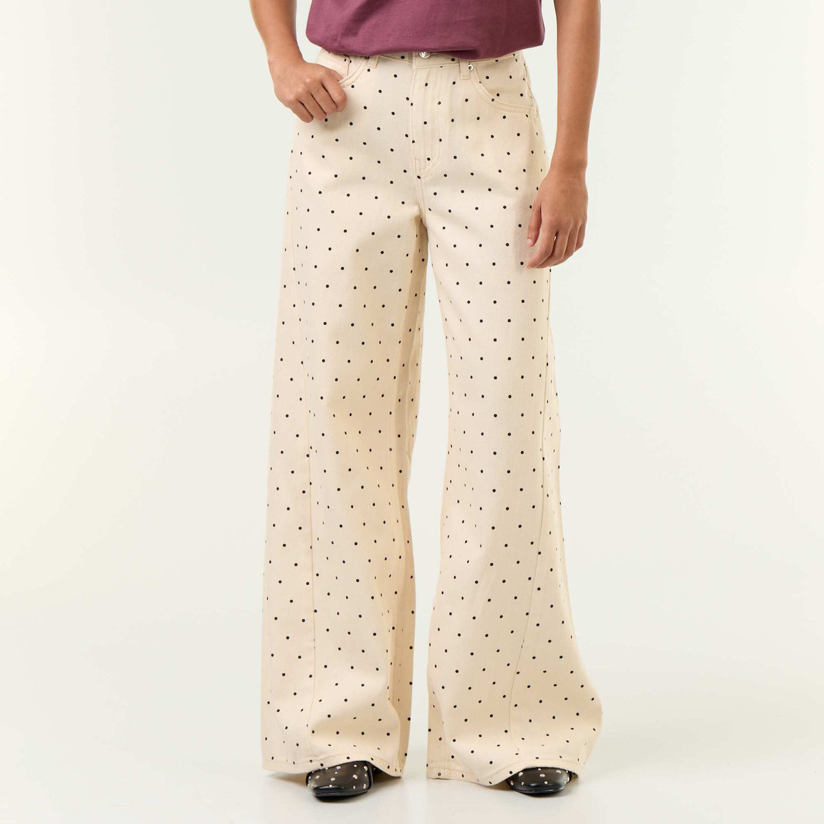 All-over polka dot wide-leg jeans WHITE
