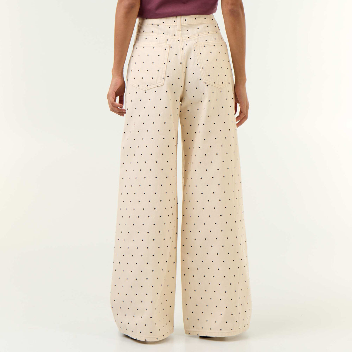 All-over polka dot wide-leg jeans WHITE