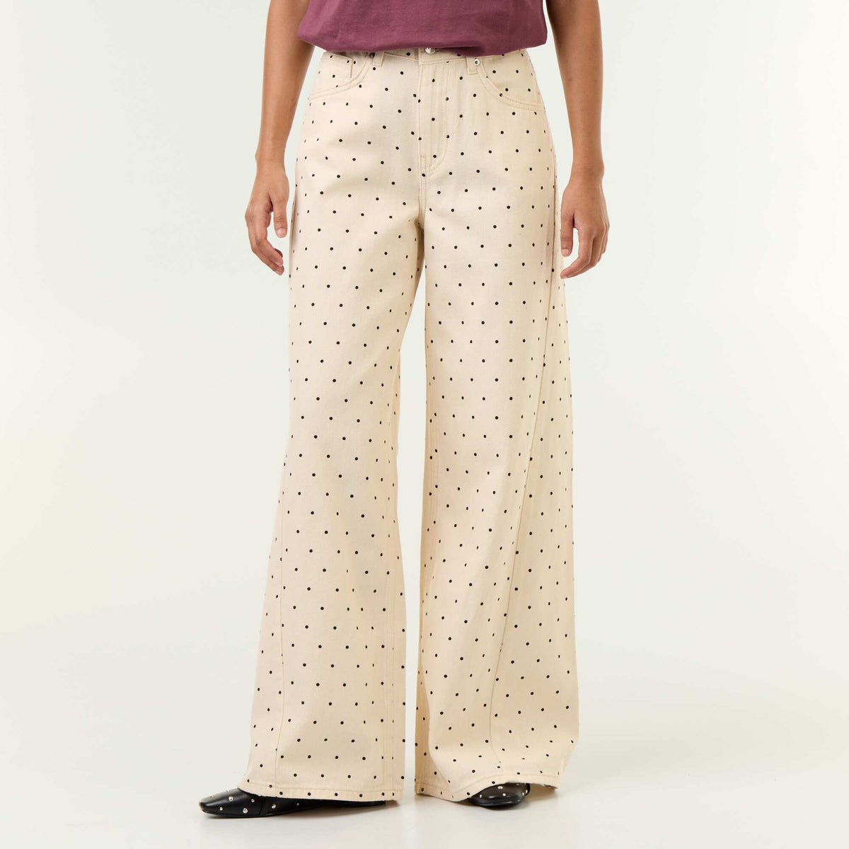 All-over polka dot wide-leg jeans WHITE