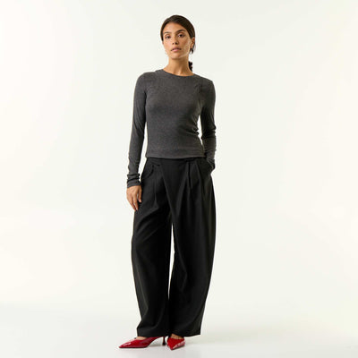 High-waisted wide barrel leg trousers BLACK