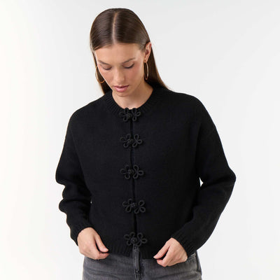 Knitted Cardigan with Decorative Buttons BLACK