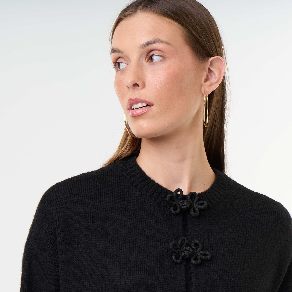 Knitted Cardigan with Decorative Buttons BLACK