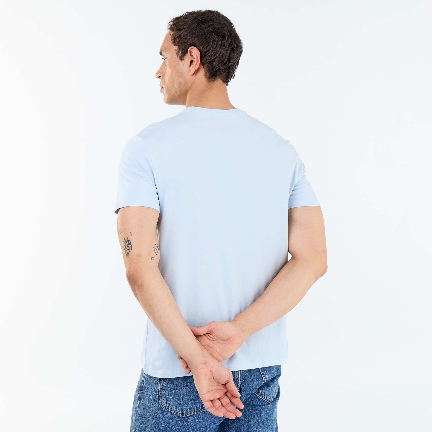 Plain jersey straight T-shirt BLUE