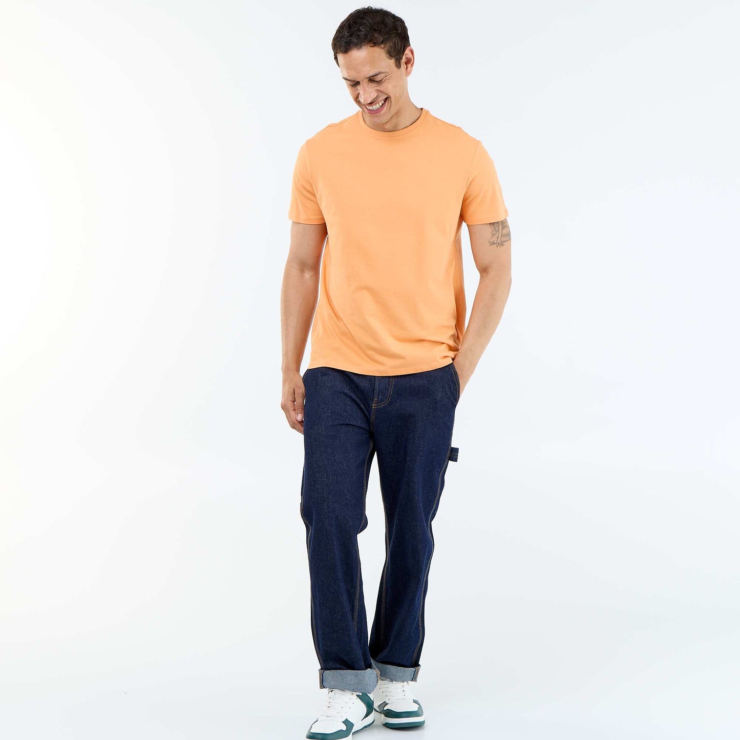 Plain jersey straight T-shirt ORANGE
