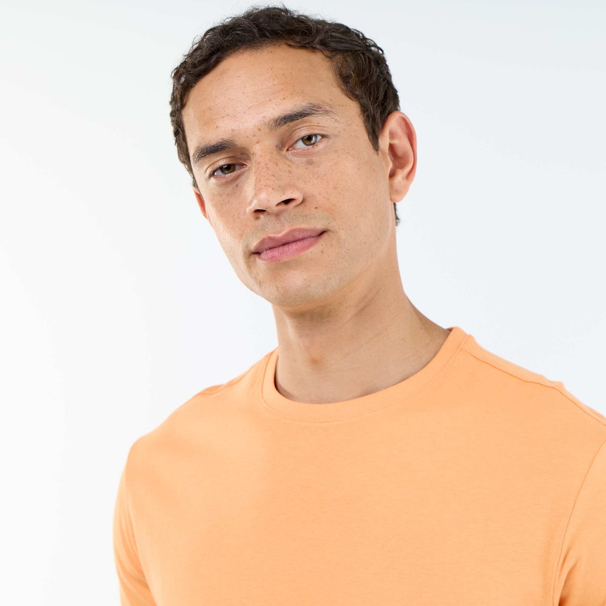Plain jersey straight T-shirt ORANGE