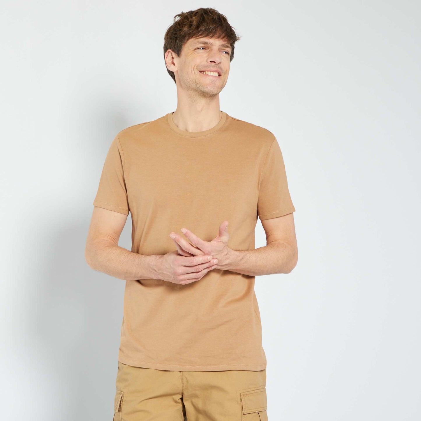 Plain jersey straight T-shirt BEIGE