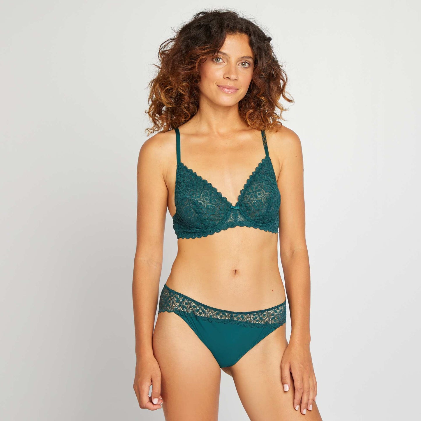 Microfibre and lace briefs GREEN