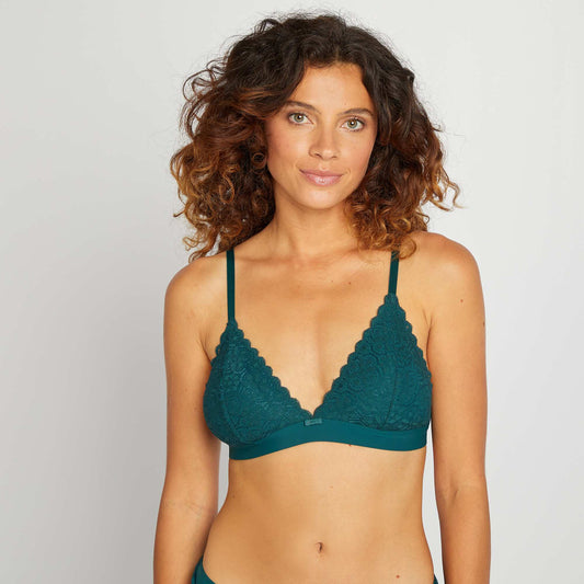 Padded lace triangle bra GREEN