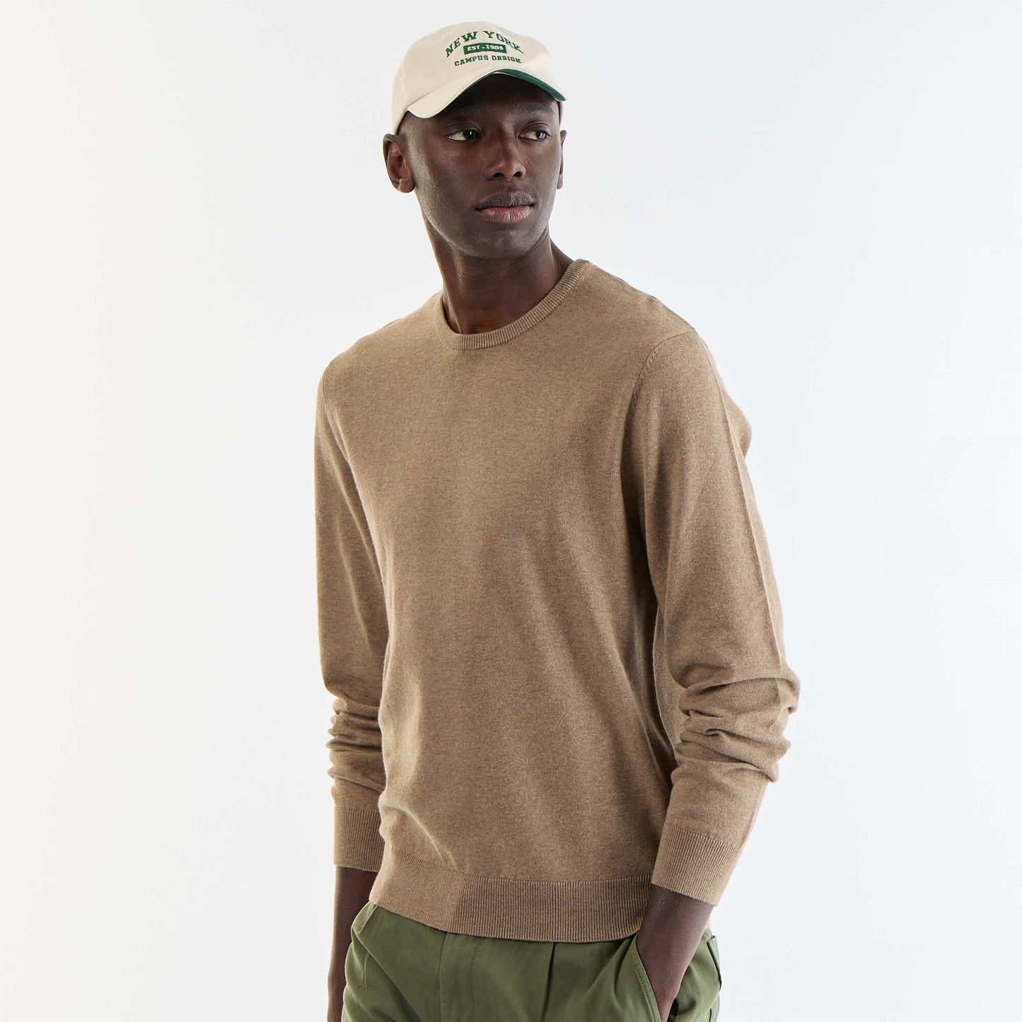 Plain round neck sweater BEIGE