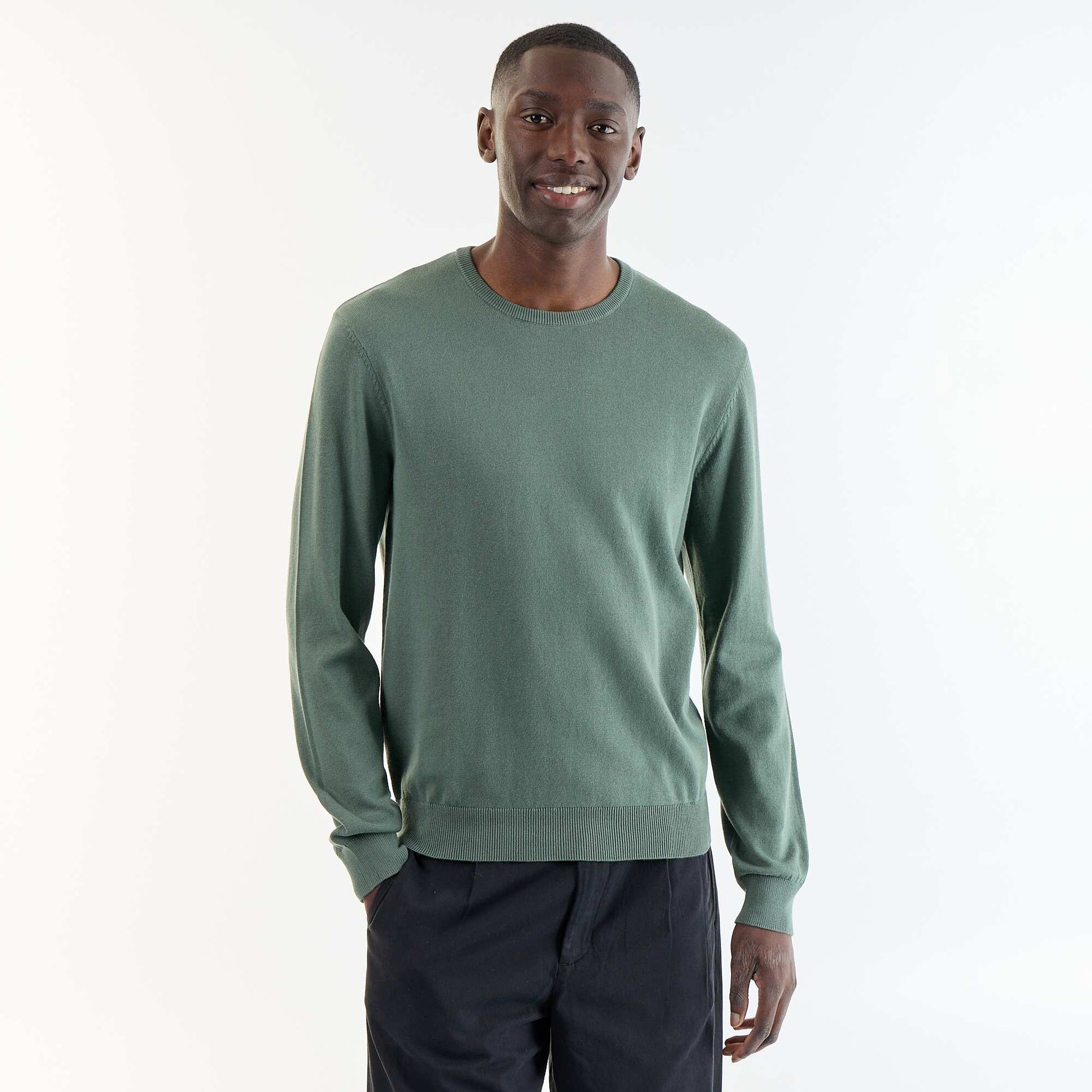 Plain round neck sweater GREEN