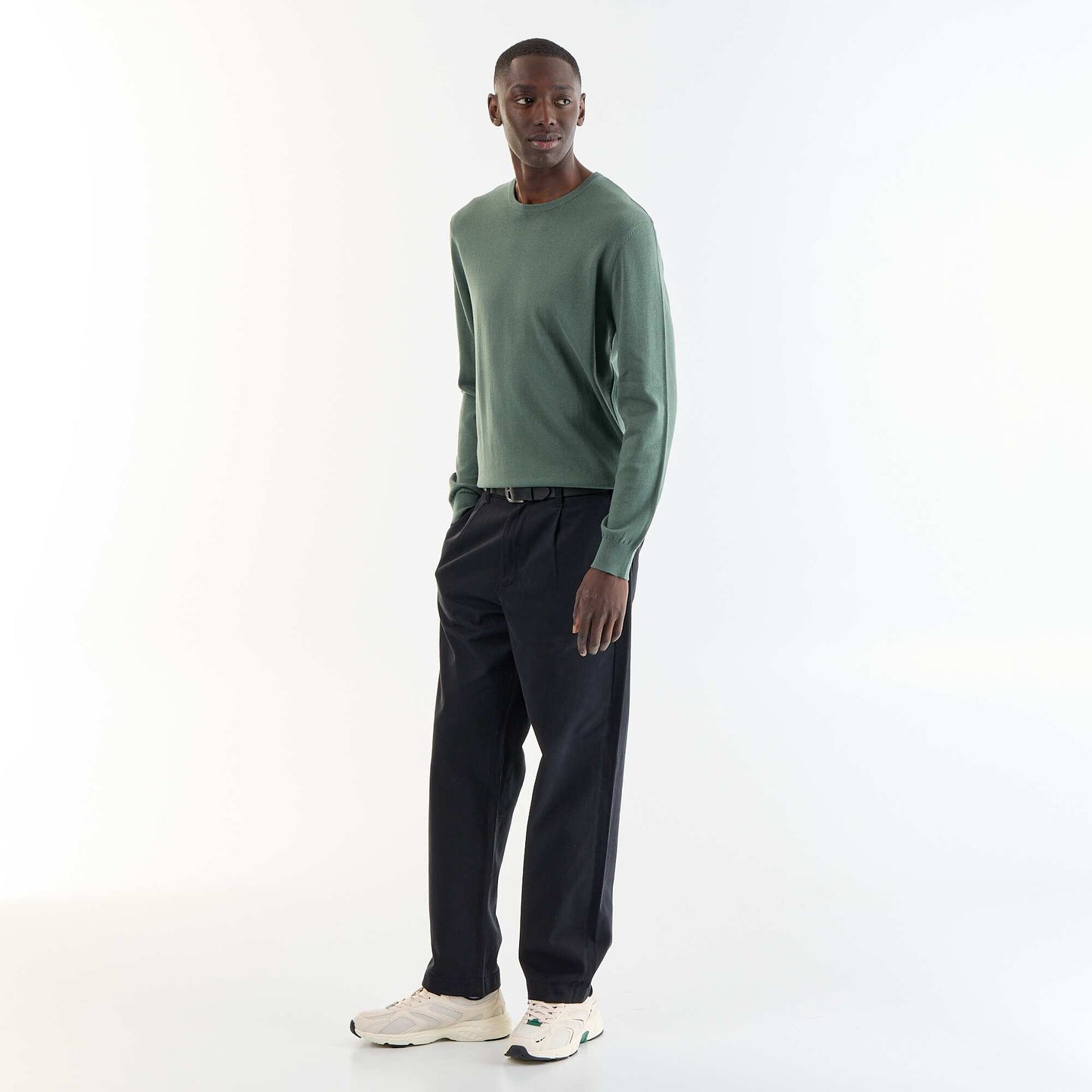 Plain round neck sweater GREEN
