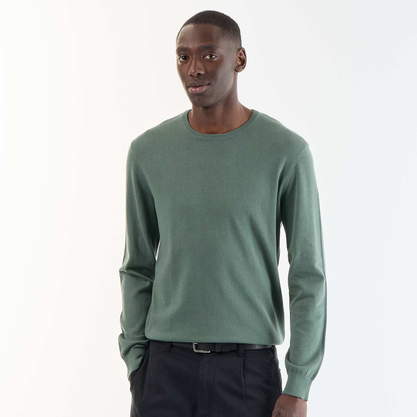 Plain round neck sweater GREEN