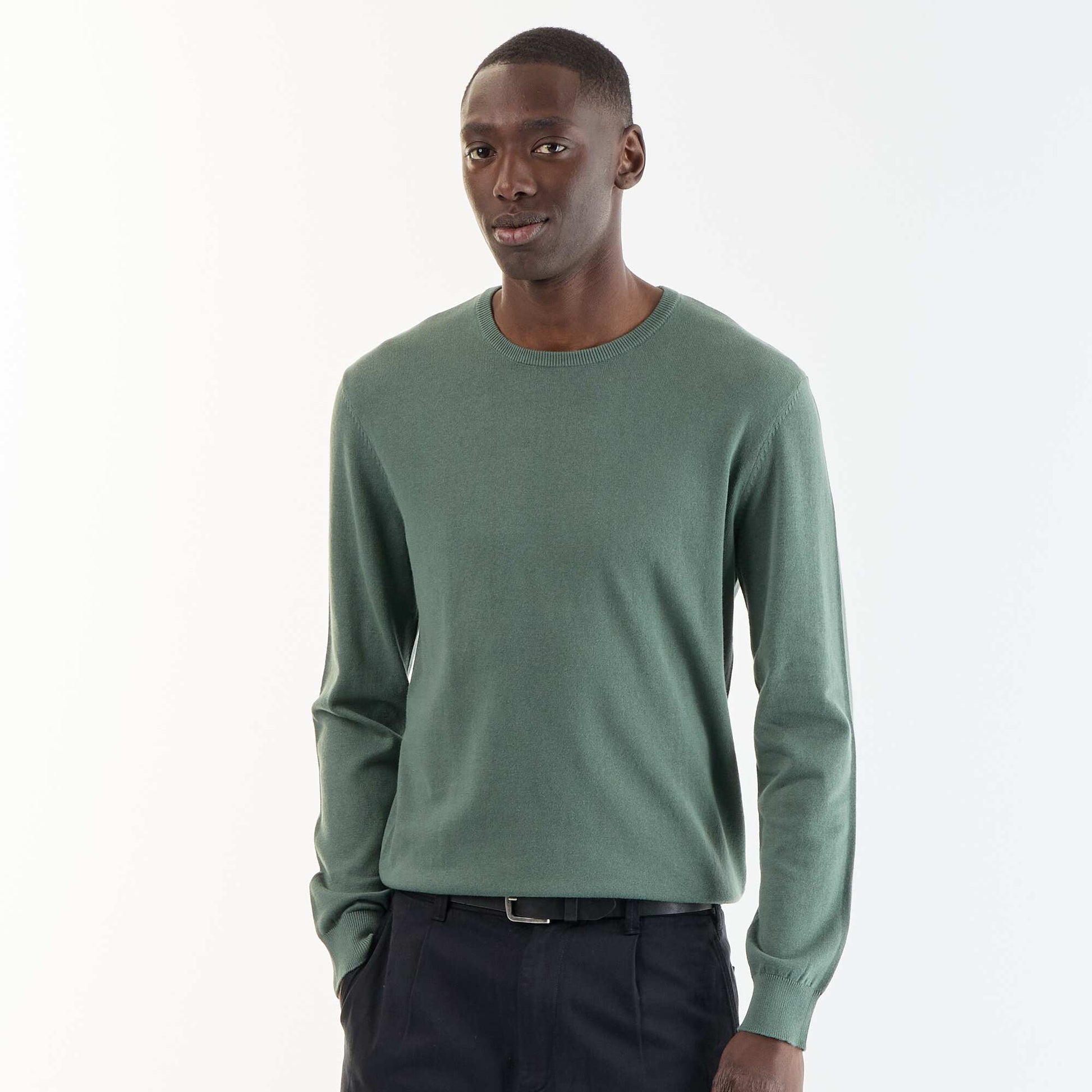 Plain round neck sweater GREEN