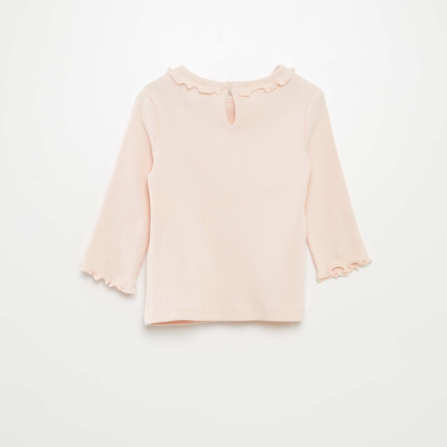 Ribbed knit T-shirt with ruffled collar PINK