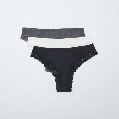 3 ცალიანი შეფუთვა ვერტიკალურ ღარიანი მოქსოვილი ტანგა-ტრუსი ტრუსი GREY