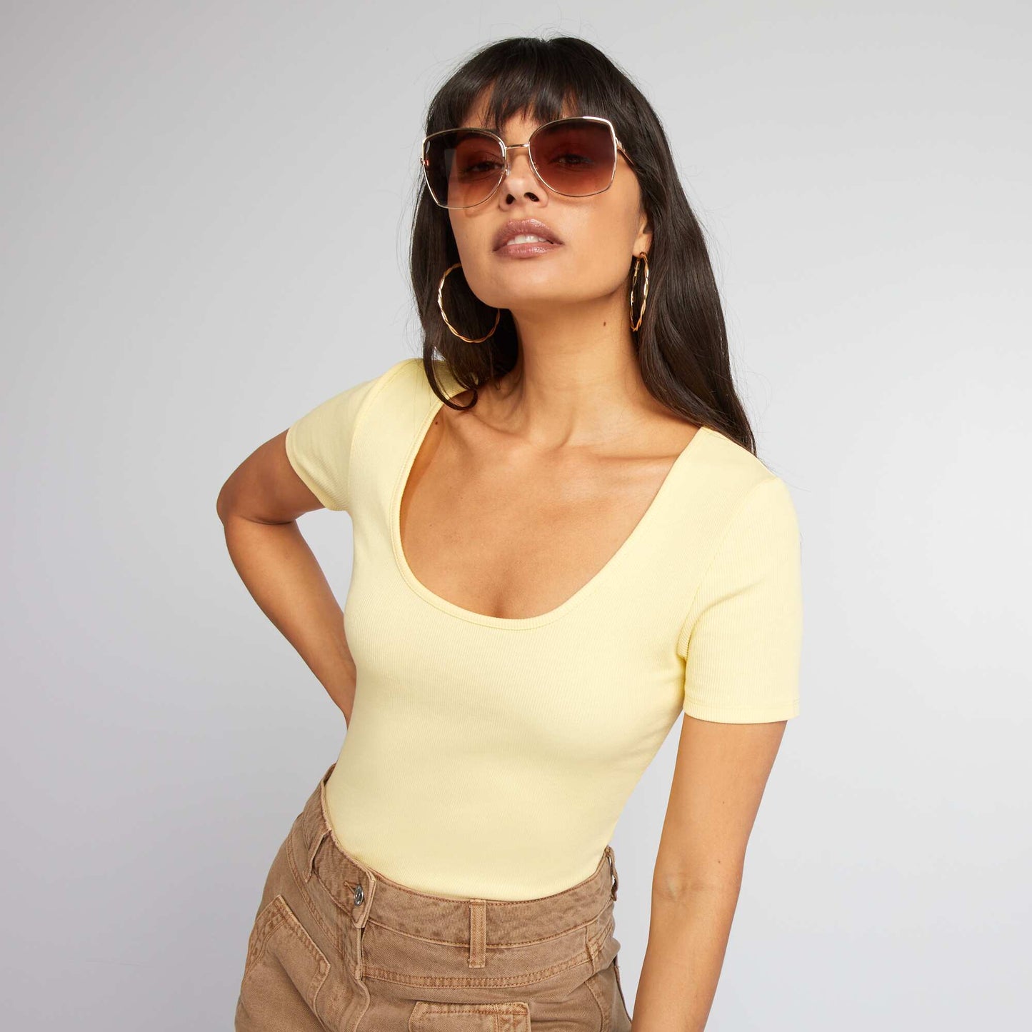 Plain ribbed knit bodysuit YELLOW